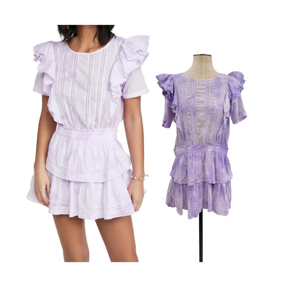 LoveShackFancy‎ Natasha Lavender Tie Dye Ruffle Mini Dress Cotton Size XL